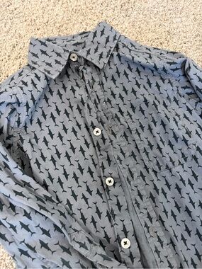 Kids Gray Shark-Print Button Down Shirt